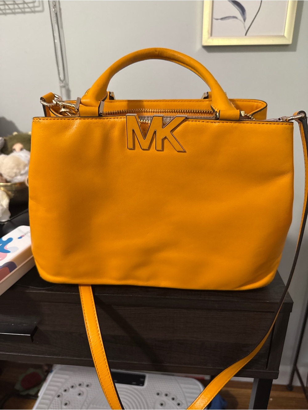 MICHAEL KORS Bright Orange Leather Top-Handle Satchel with Gold Hardware